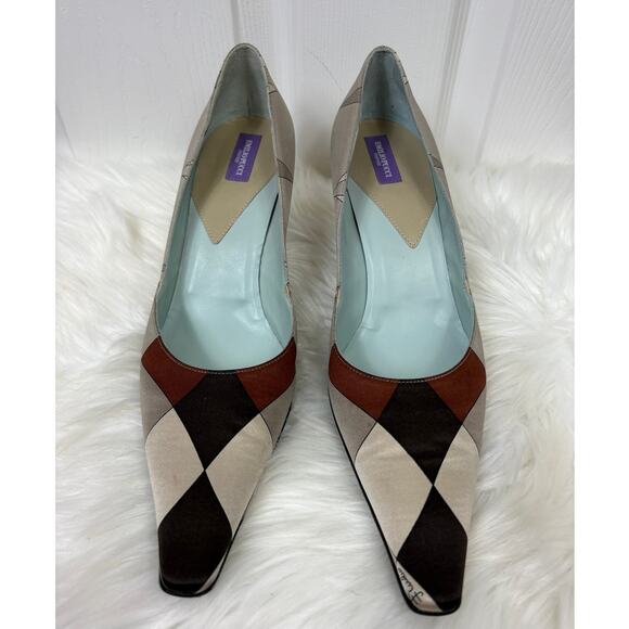 Emilio Pucci Women's Pointed Toe Pumps Size 40 / 9 NWOB Satin Colorblock Heels - Picture 3 of 9
